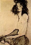 Egon Schiele Girl in Black Sweden oil painting artist
